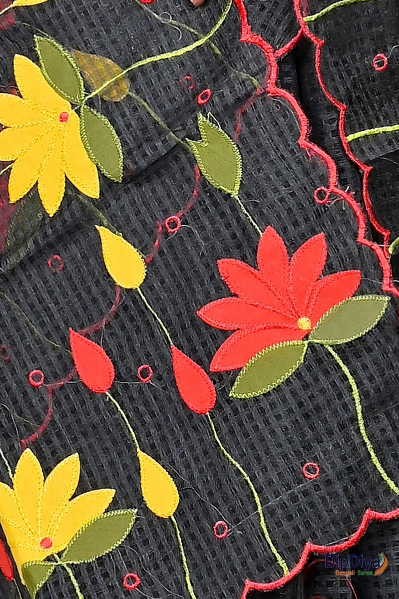 Black Kota Cotton Parva Applique Saree (567)